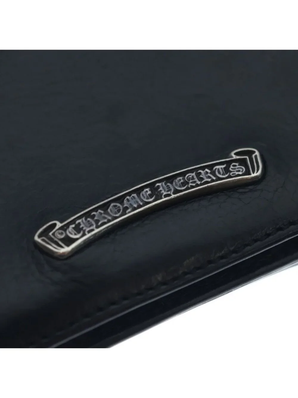 Chrome Hearts Card Case Scroll Label 3 Pocket Leather Black